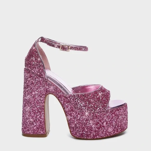 Azalea Wang Pink Bali Glittery Platform Heels Size 9 - Picture 7 of 8